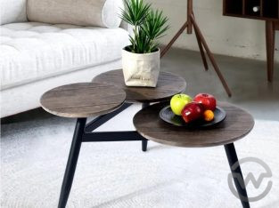 Modern Coffee Table With 3 Tier Wooden Top, Walnut