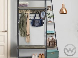 Coat Rack with Bookshelves, Multiple Hooks, and Be