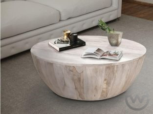 Distressed Mango Wood Coffee Table in Round Shape,