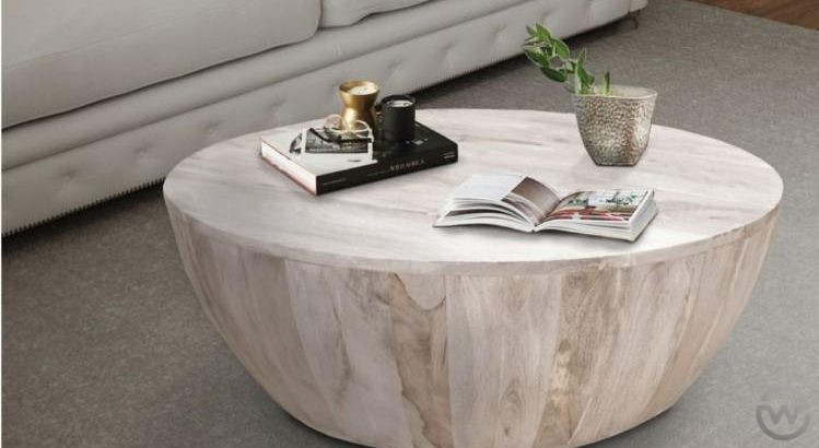 Distressed Mango Wood Coffee Table in Round Shape,